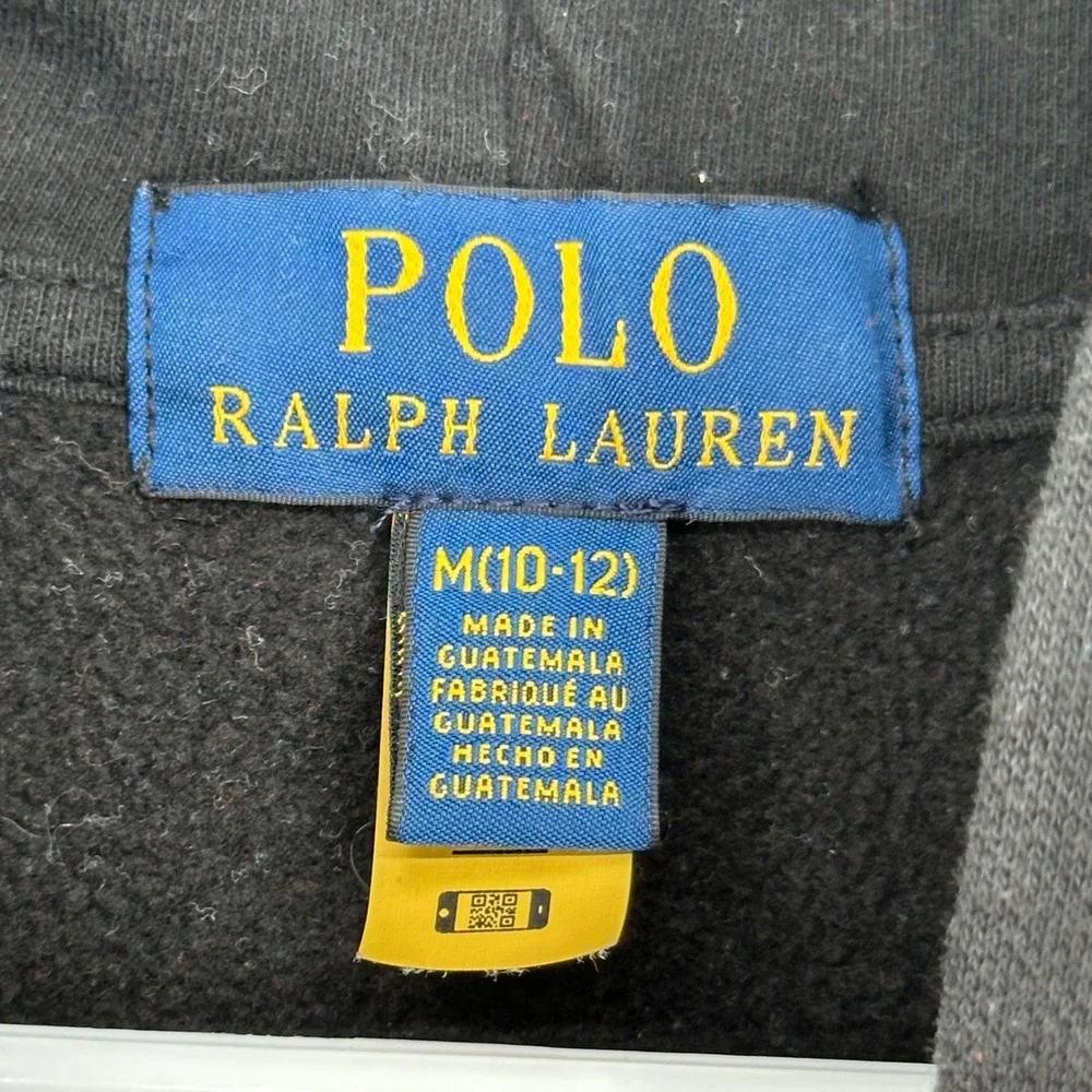 Polo Ralph Lauren Boys Black Multi Color Logo Hoodie Sweatshirt Size M 10-12
